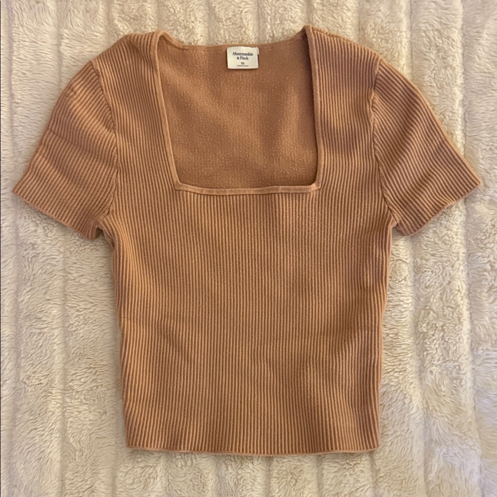 Abercrombie & Fitch Ribbed Square Neck Tan Tee